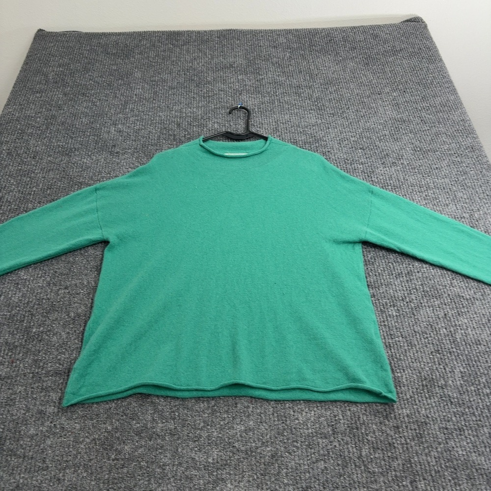 WoolOvers Sweater Womens L Green Merino Wool Cashmere Crew Neck Knit Minimalist
